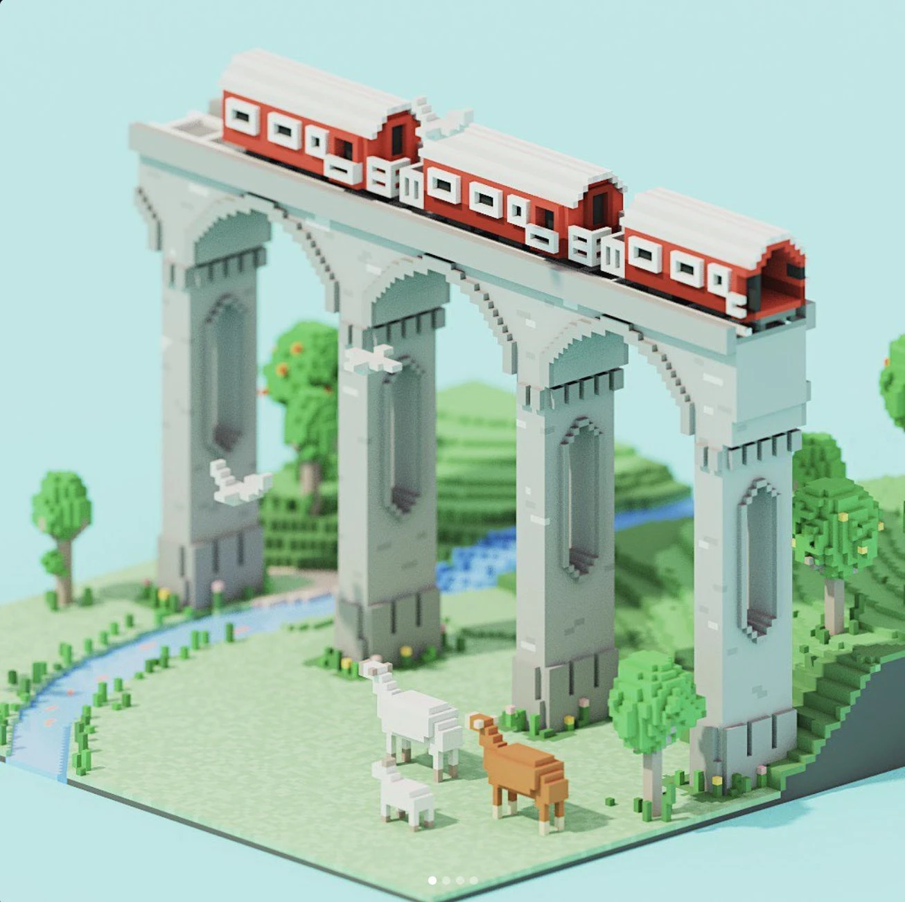 3D render of a bridge and train