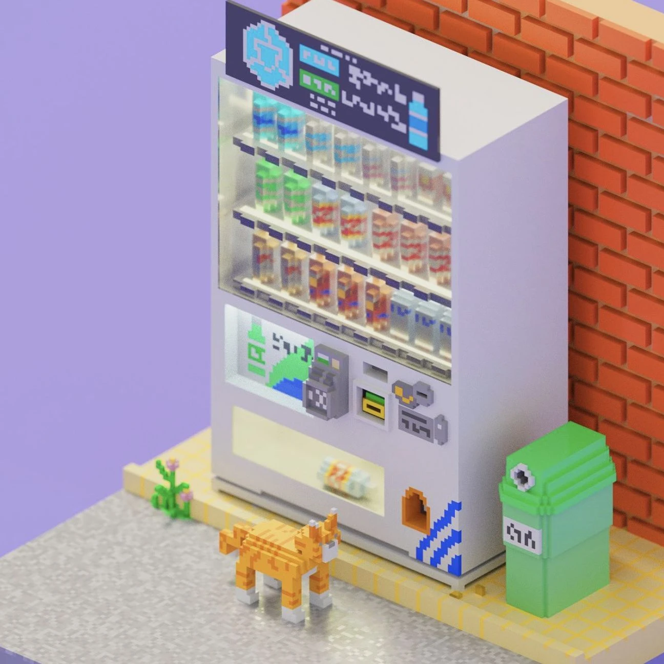3D render of a vending machine scene